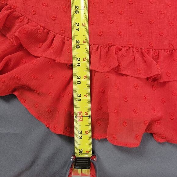Selfie Leslie Red Mini Dress XS Swiss Dot Ruffle Cutout Partywear - Picture 8 of 8
